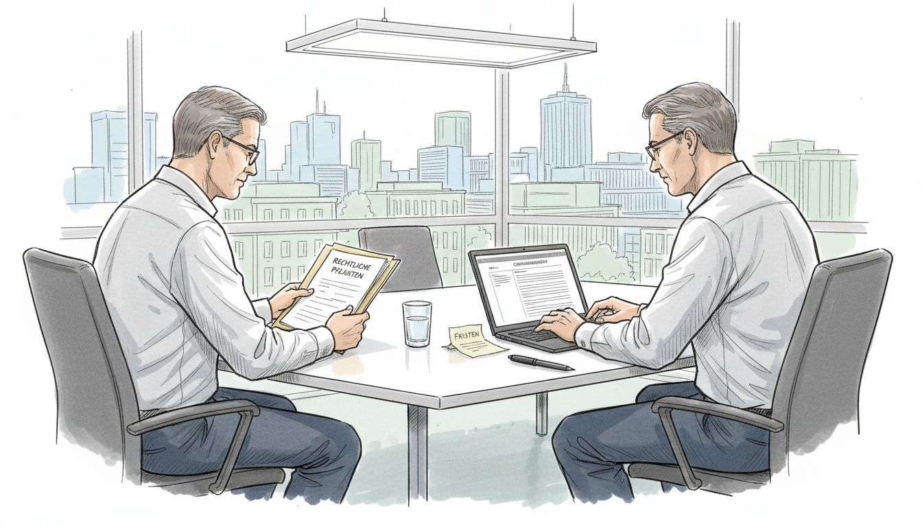 Facility Manager tauschen sich am Tisch über rechtliche Themen aus.