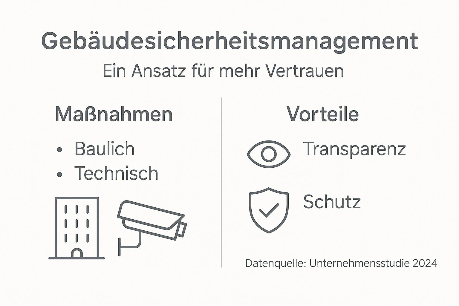 Die Infografik vermittelt anschaulich, welche Maßnahmen zur Gebäudesicherheit beitragen und welche Vorteile dadurch entstehen.