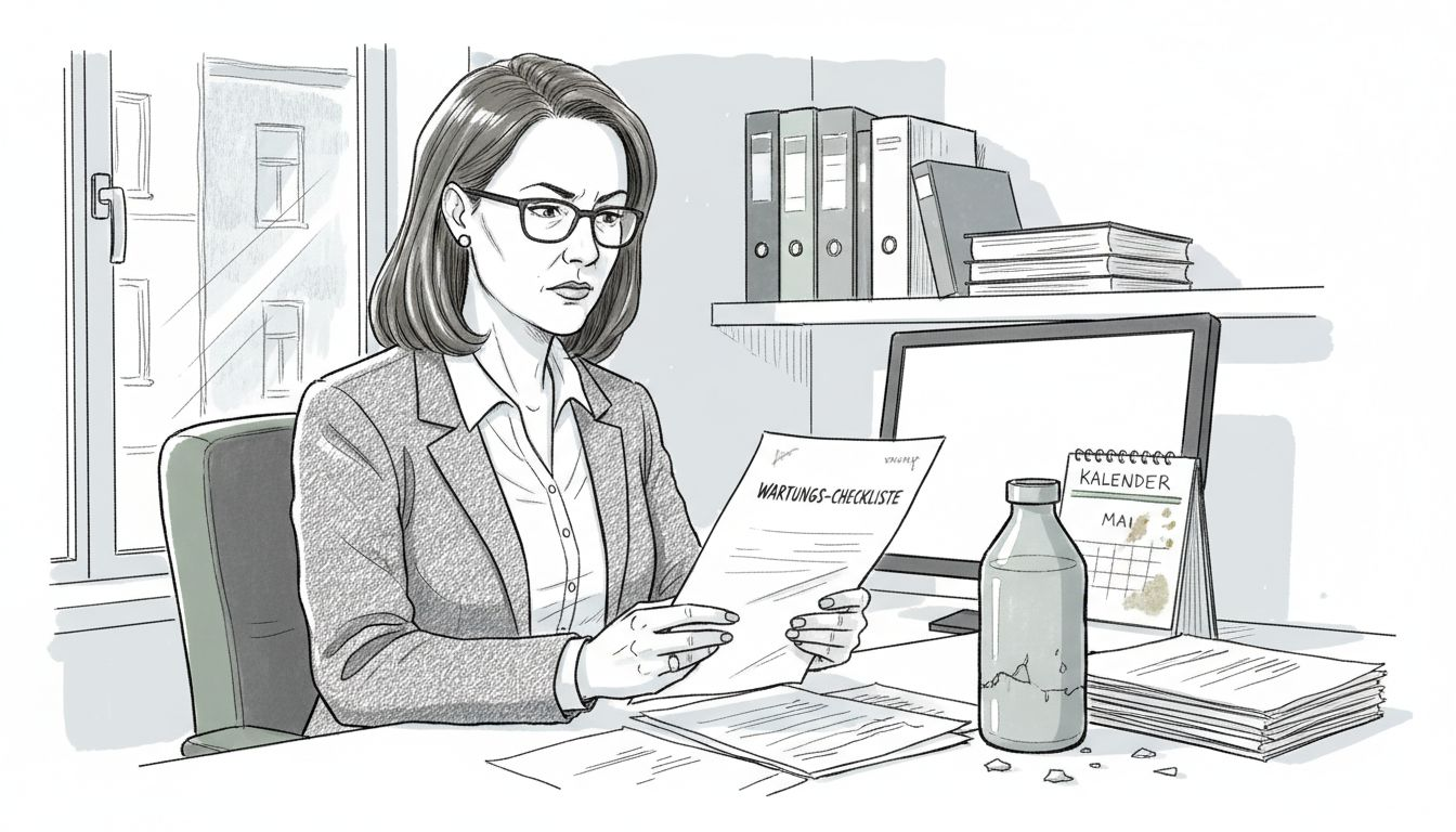 Ein Vorarbeiter sitzt am Schreibtisch und überprüft die Wartungsliste.