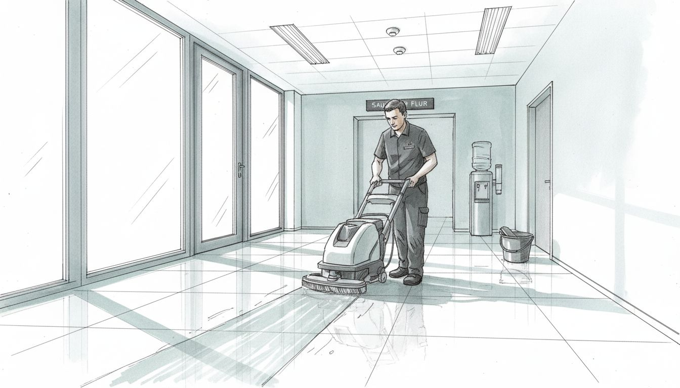 Putzkraft im modernen, automatisierten Bürogebäude