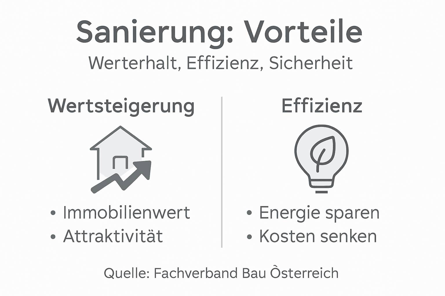 Eine anschauliche Infografik fasst die Vorteile einer Sanierung kompakt und verständlich zusammen.
