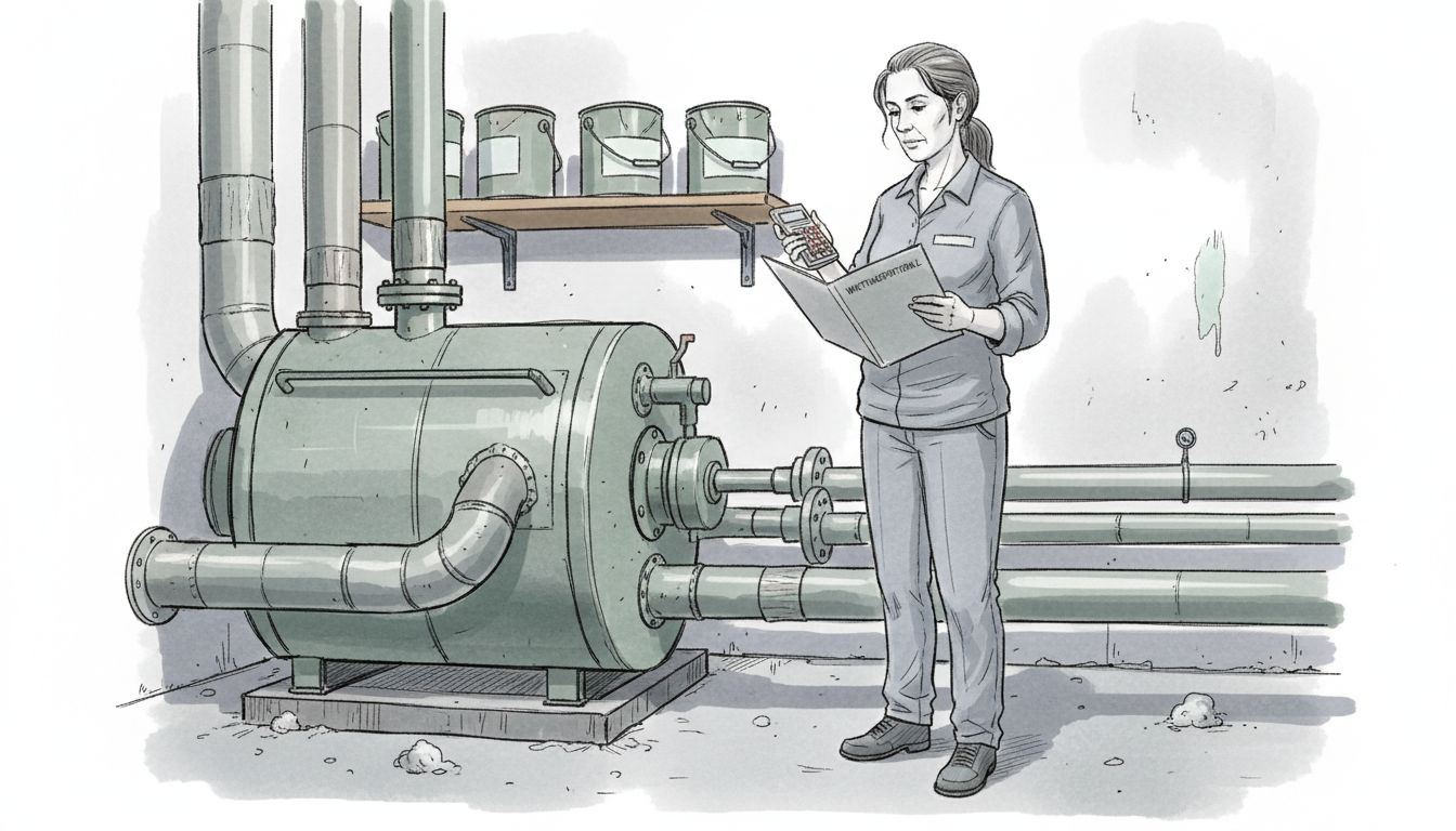 Die Facility-Managerin kontrolliert die Heizungsanlage im Keller.