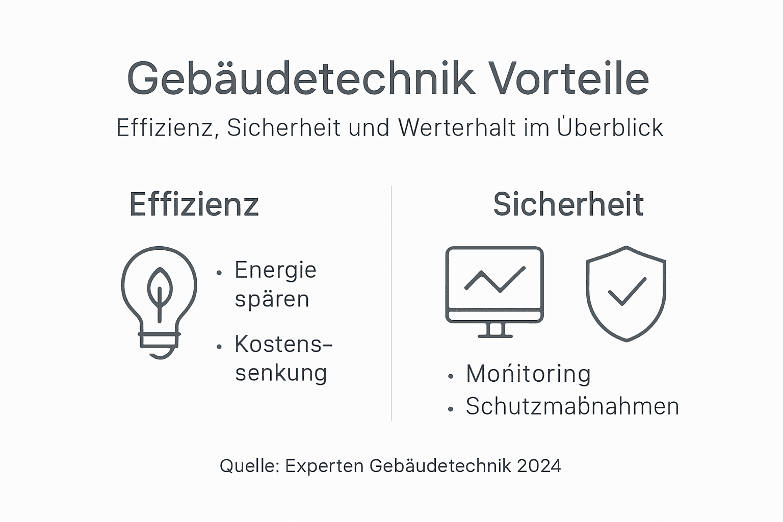 Die Infografik veranschaulicht anschaulich die wichtigsten Vorteile moderner Gebäudetechnik.