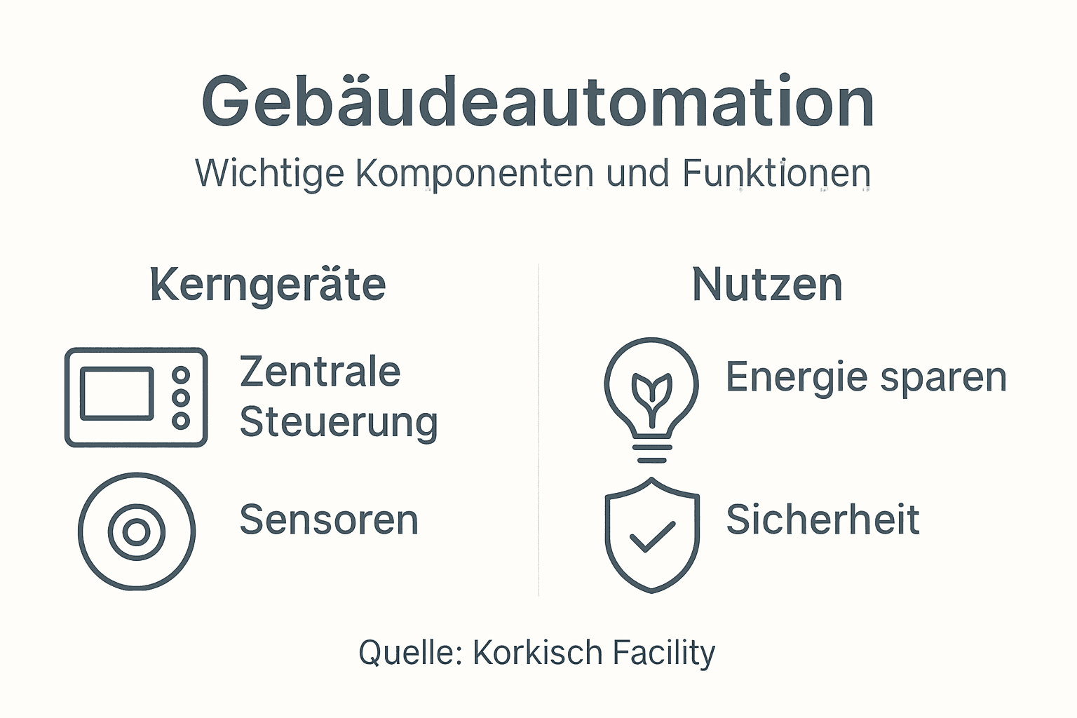 Die Infografik gibt einen übersichtlichen Einblick in die wichtigsten Bestandteile und Vorteile der Gebäudeautomation.
