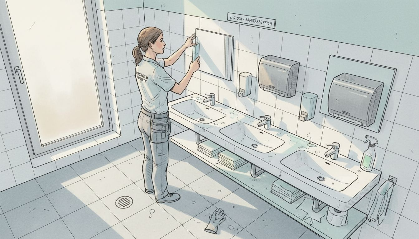 Unser Team führt regelmäßige Hygiene- und Sauberkeitskontrollen im Sanitärbereich durch.