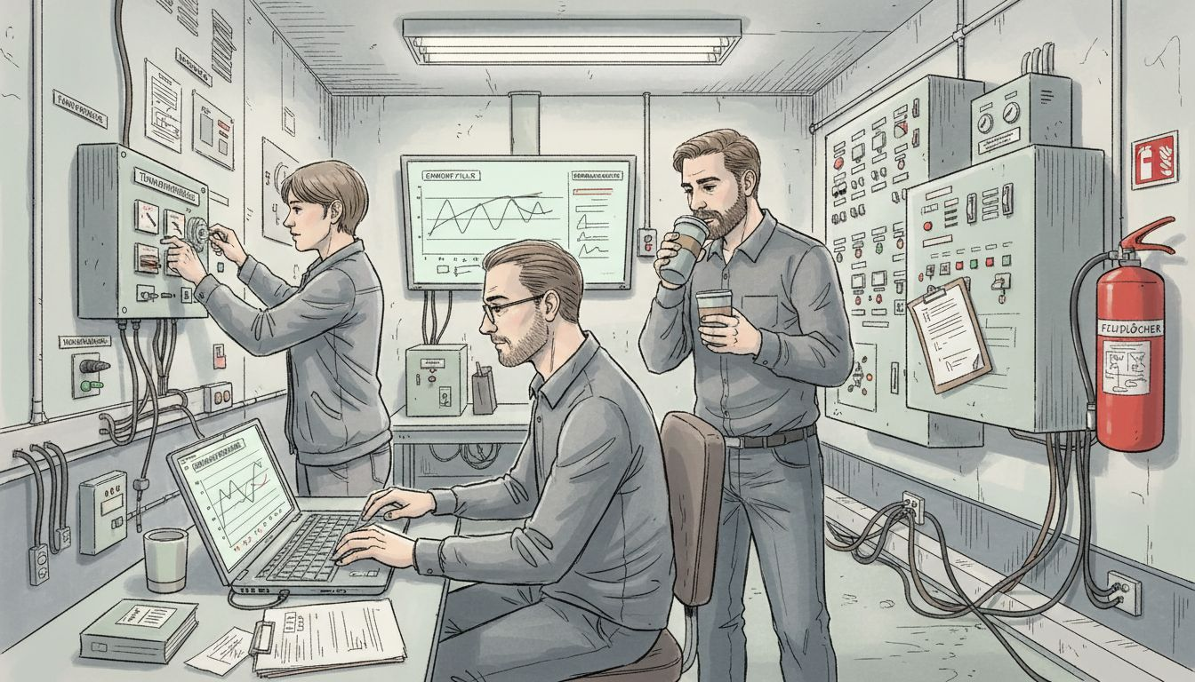 Das Team behält gemeinsam die Energieanlagen des Gebäudes im Blick.