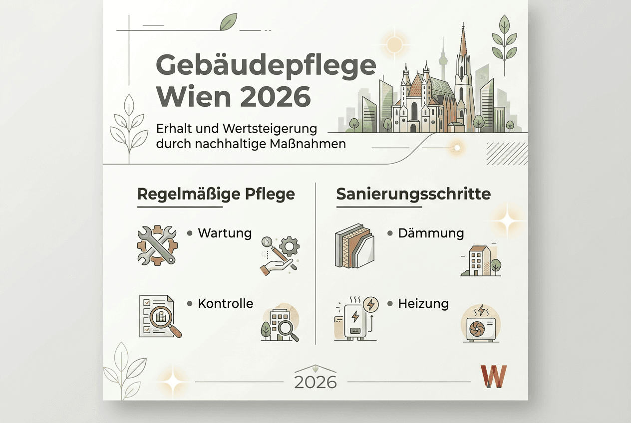 Grafik: Nachhaltige Pflege und Modernisierung von Gebäuden – Tipps und Strategien für eine umweltbewusste Immobilienverwaltung