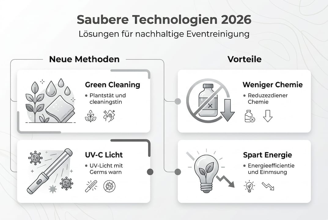 Infografik: Moderne, nachhaltige Reinigungstechnologien und ihre Vorteile auf einen Blick