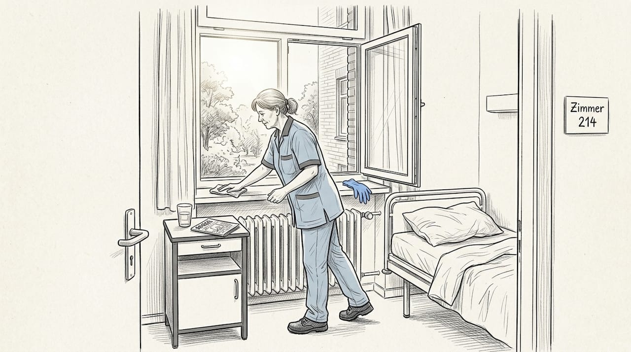 Patientenzimmer während der laufenden Unterhaltsreinigung