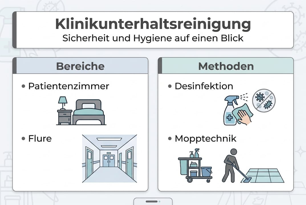 Übersichtsgrafik: Bereiche und Verfahren der Unterhaltsreinigung in Kliniken