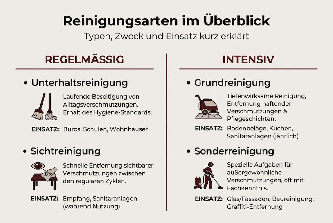 Übersichtsgrafik: Verschiedene Methoden der Gebäudereinigung im Vergleich