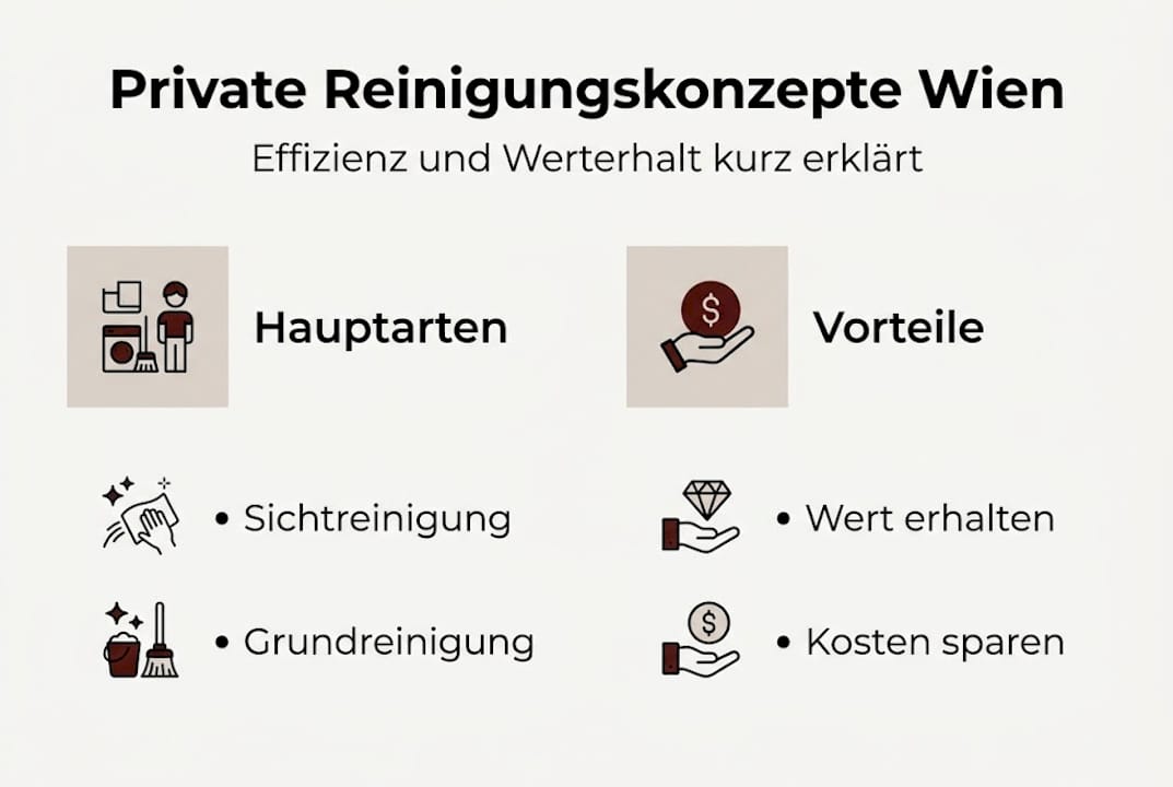 Private Reinigungskonzepte: Effizienz und Werterhalt Wien 2 Infografik: Überblick über Reinigungsmethoden – Vorteile und Varianten