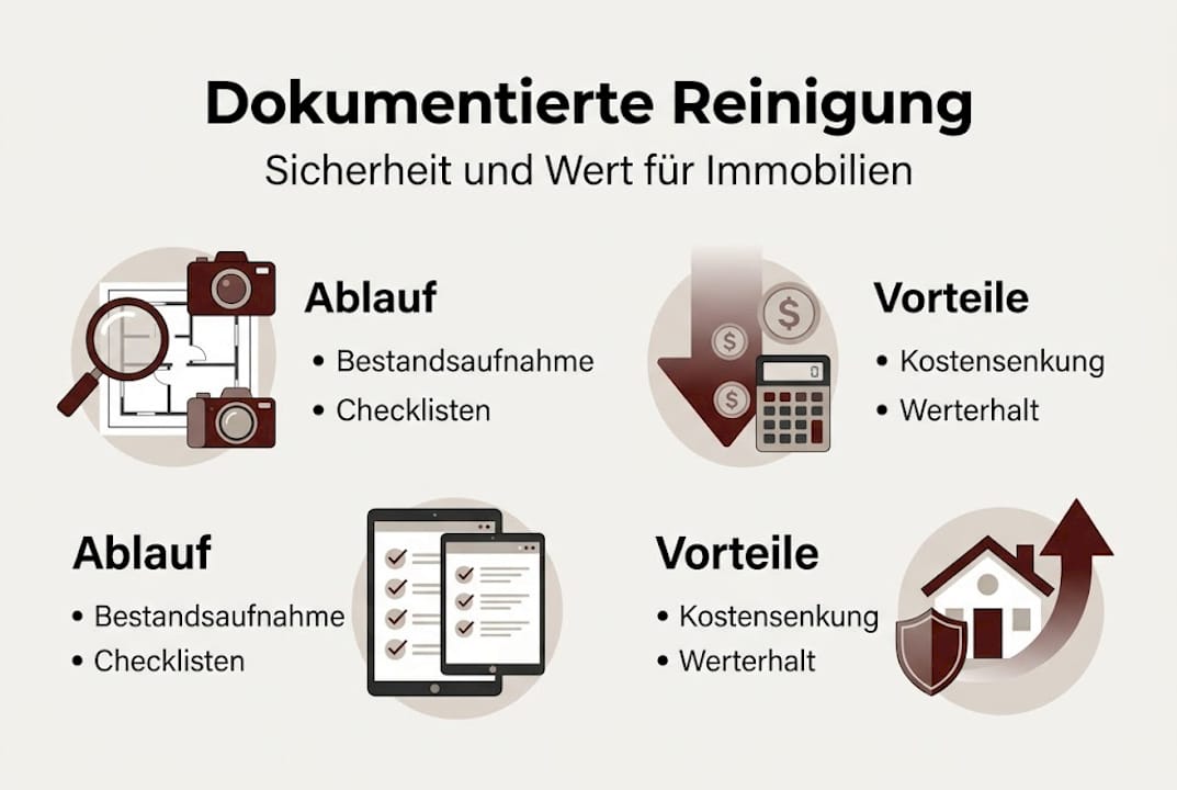 Dokumentierte Reinigung: Sicherheit, Wert und Nachweis 3 Infografik: So läuft die dokumentierte Reinigung ab – Ihre Vorteile auf einen Blick