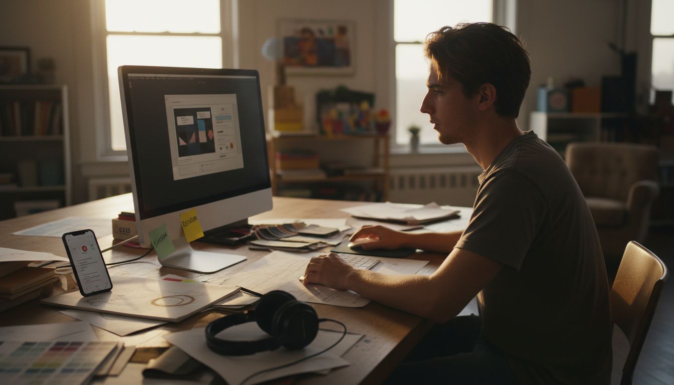 Designer creating campaign assets at desk