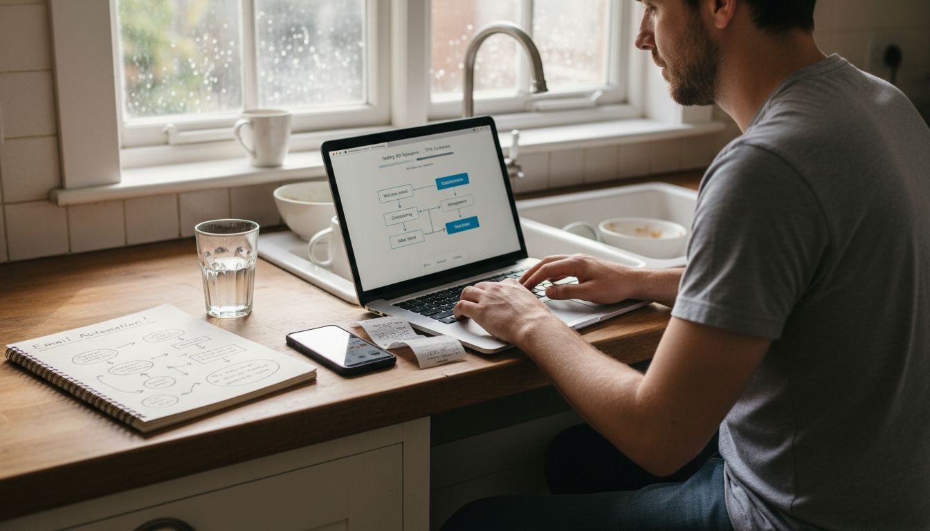 Freelancer automates emails at kitchen counter