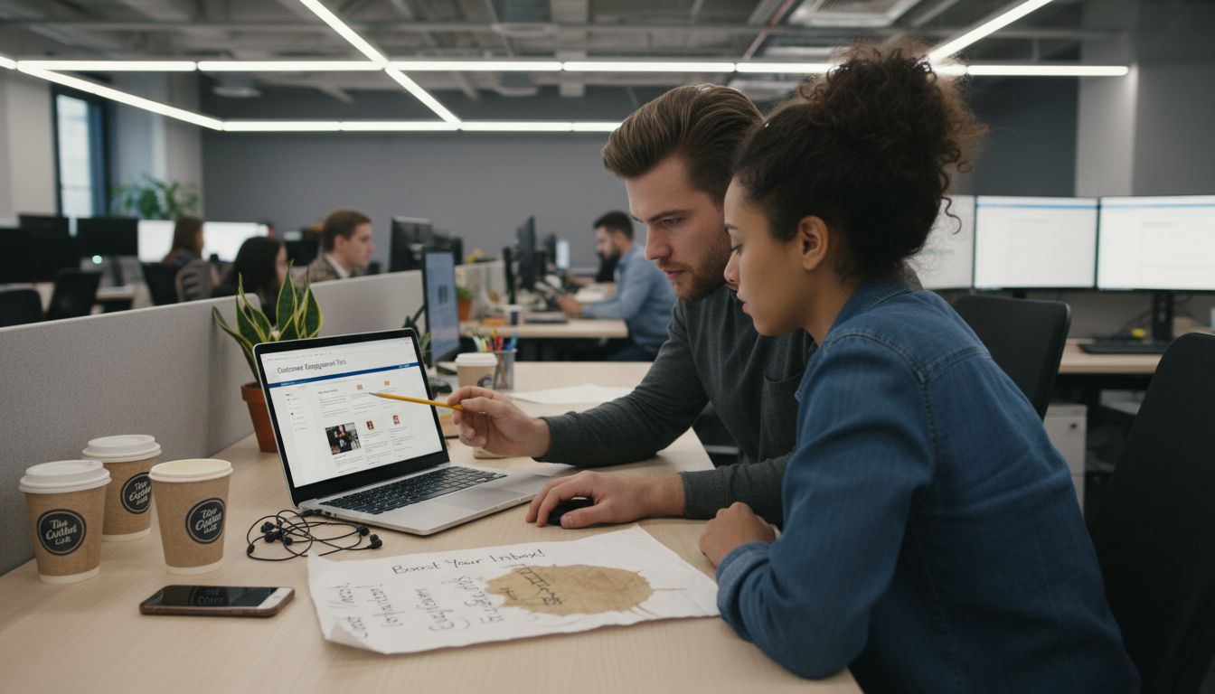 Team working on email campaign together