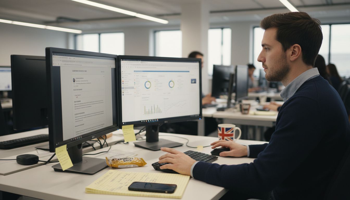 Professional gathering email audience data at desk