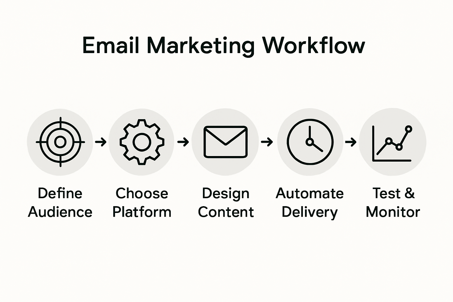 Infographic showing five email marketing workflow steps