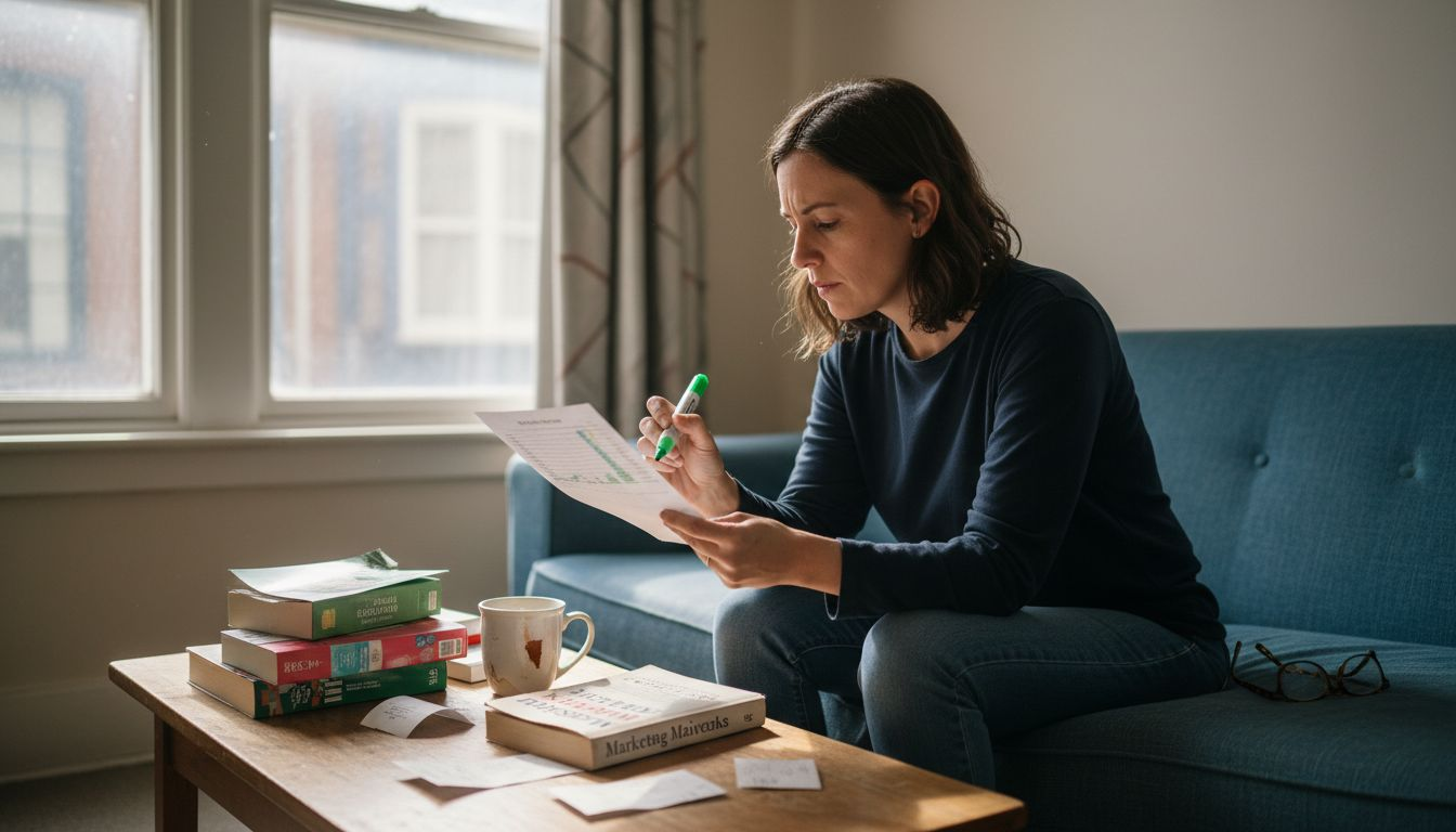 Marketer highlights product summary on couch