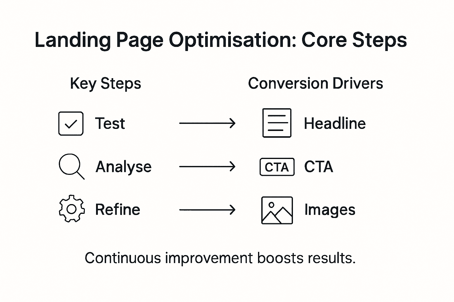 Infographic showing core landing page optimisation steps
