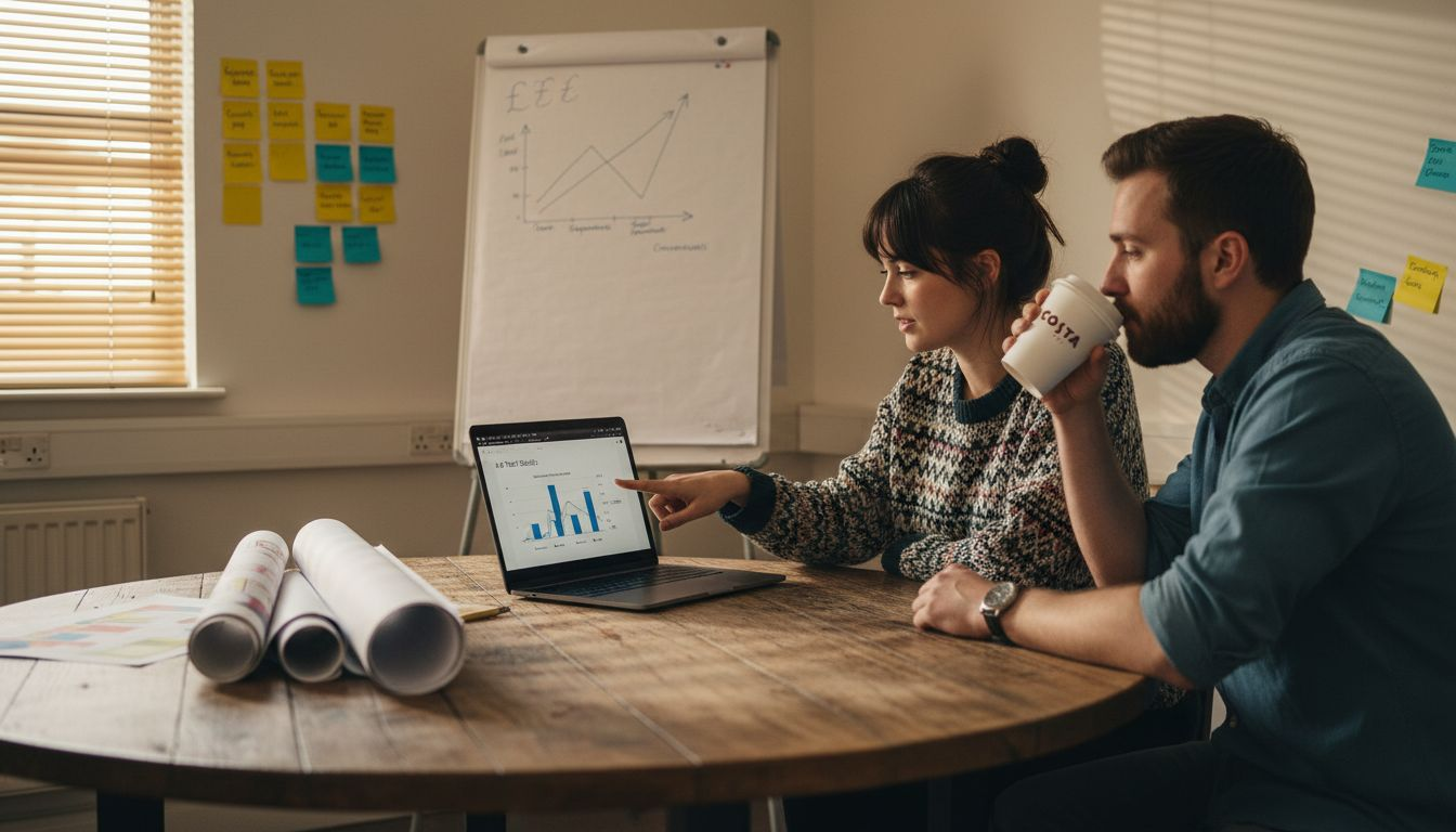 Team reviewing affiliate campaign graphics in meeting