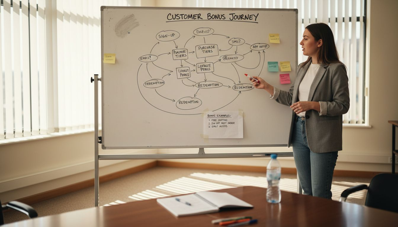 Presenting messy bonus journey whiteboard