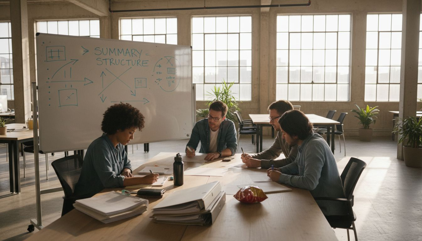 Marketing team discusses summary strategies