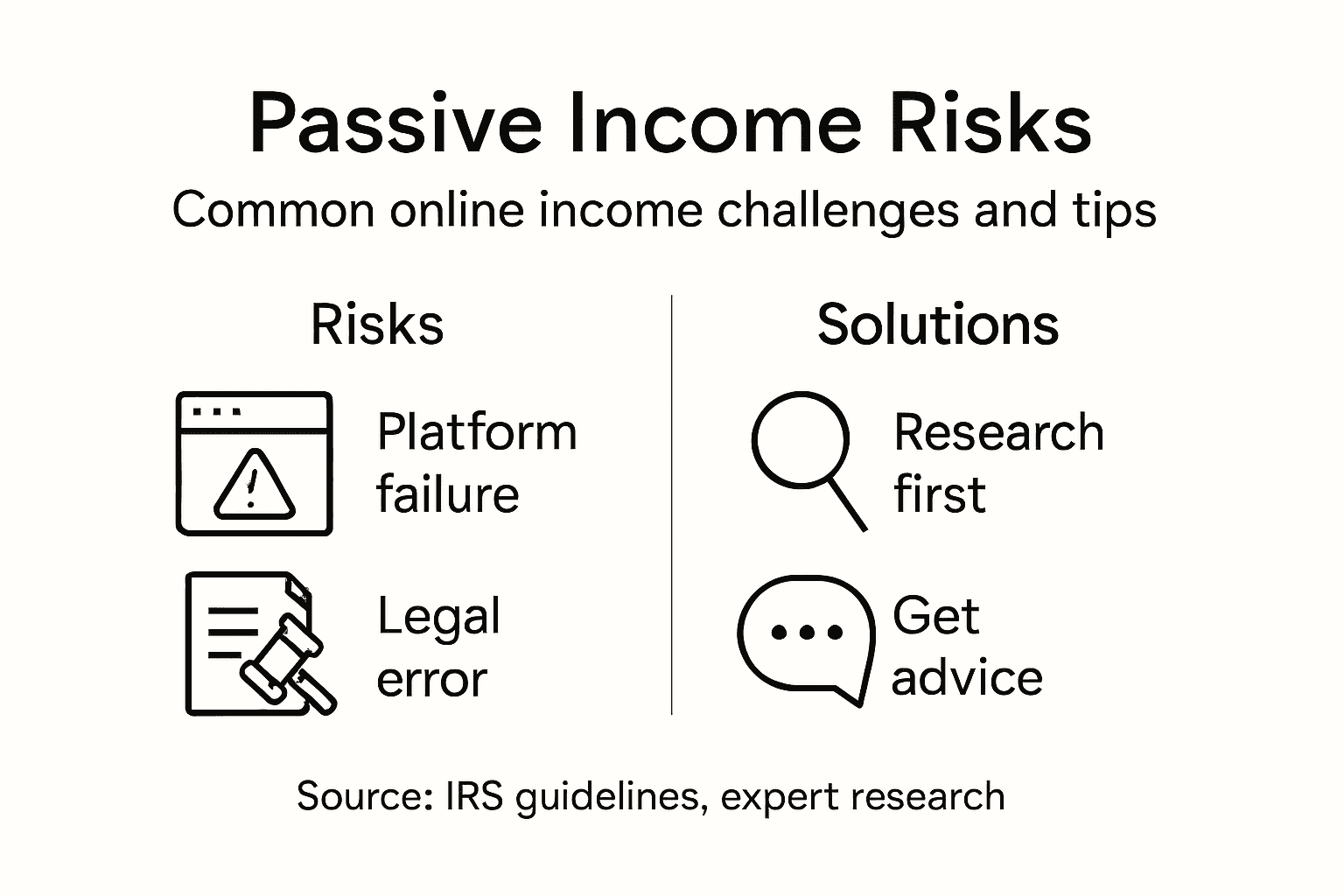 Infographic listing passive income risks and solutions