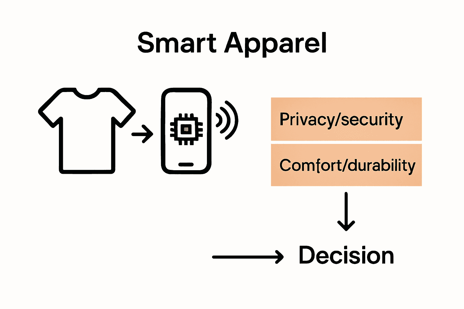 App-connected apparel vs traditional clothing infographic with icons and arrows.