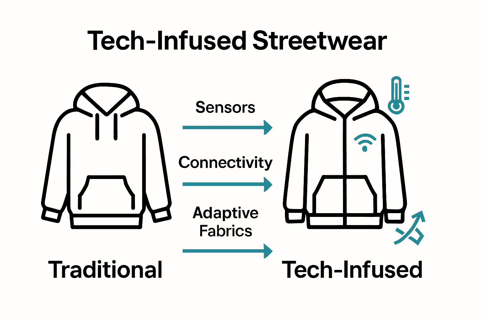 Infographic comparing traditional streetwear with tech-infused streetwear