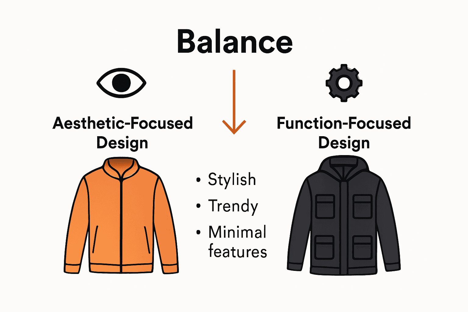 Infographic comparing design and function in tech apparel jackets.