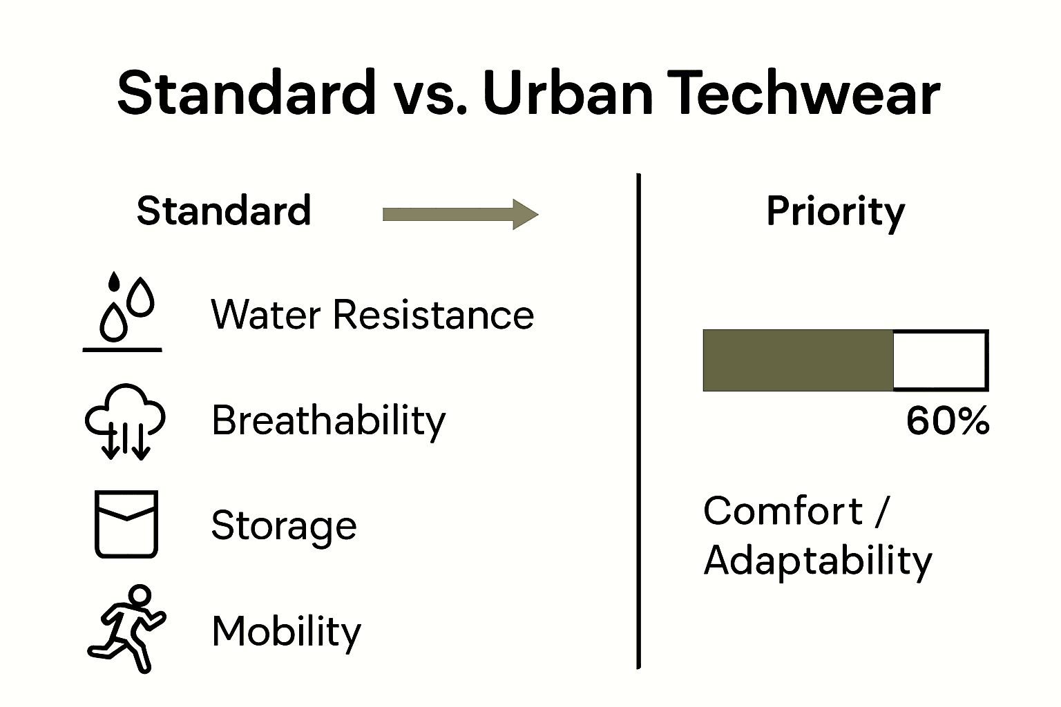 Infographic comparing urban techwear features to traditional fashion