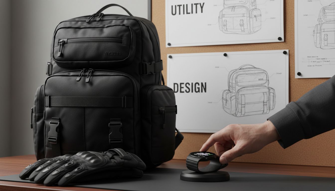Functional techwear accessories and workspace