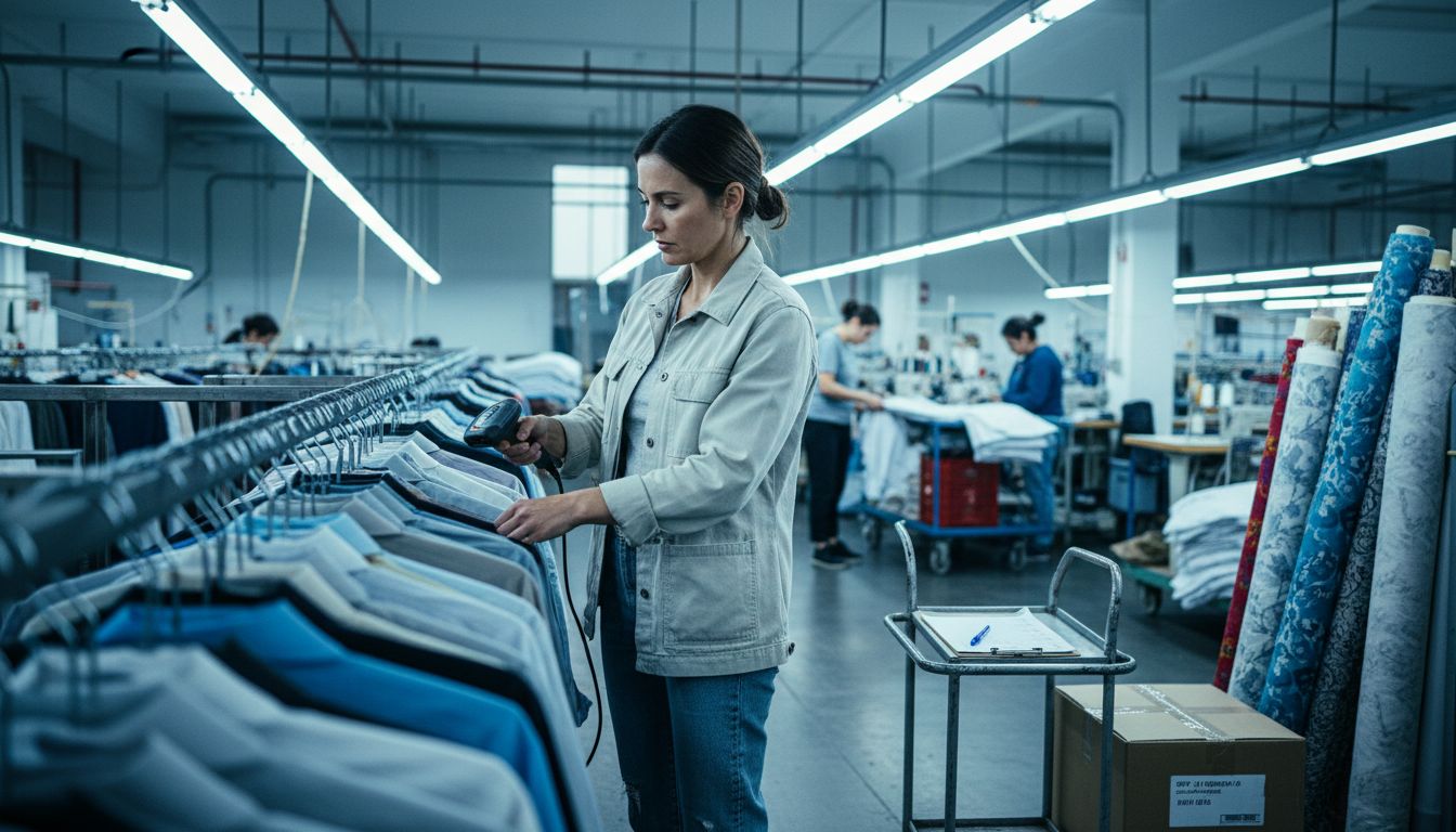 Worker scanning RFID tags on clothing