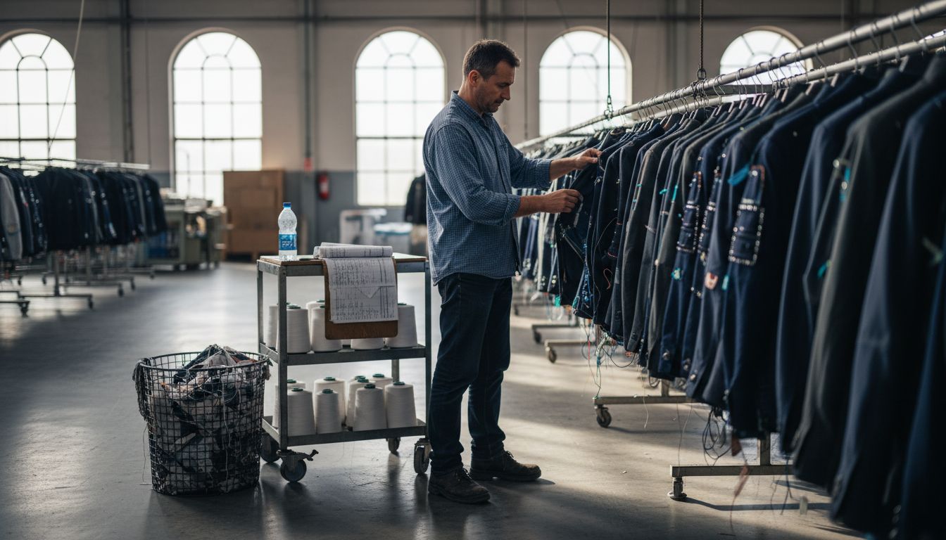 Technician inspects smart apparel on factory floor