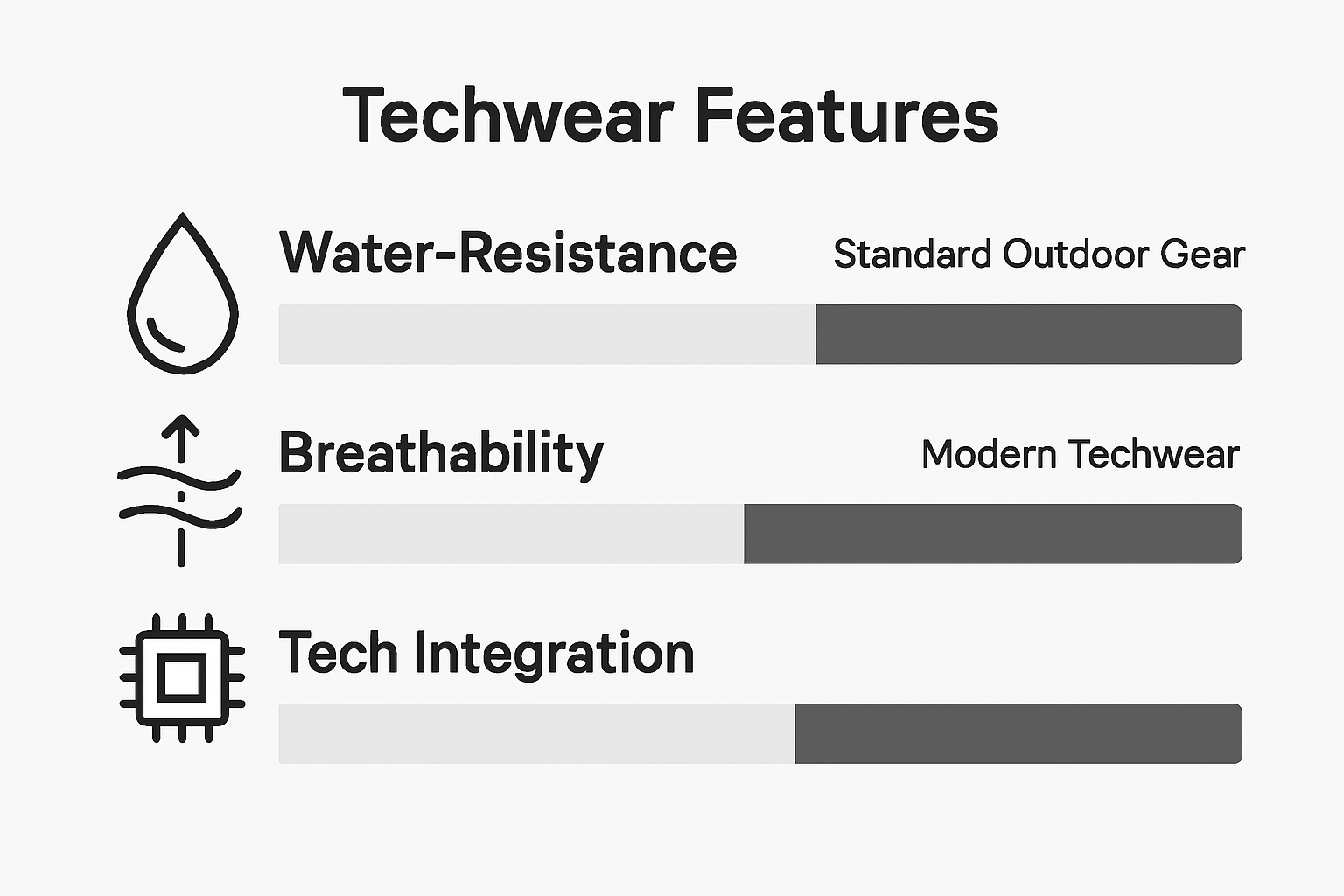 Infographic comparing key techwear features