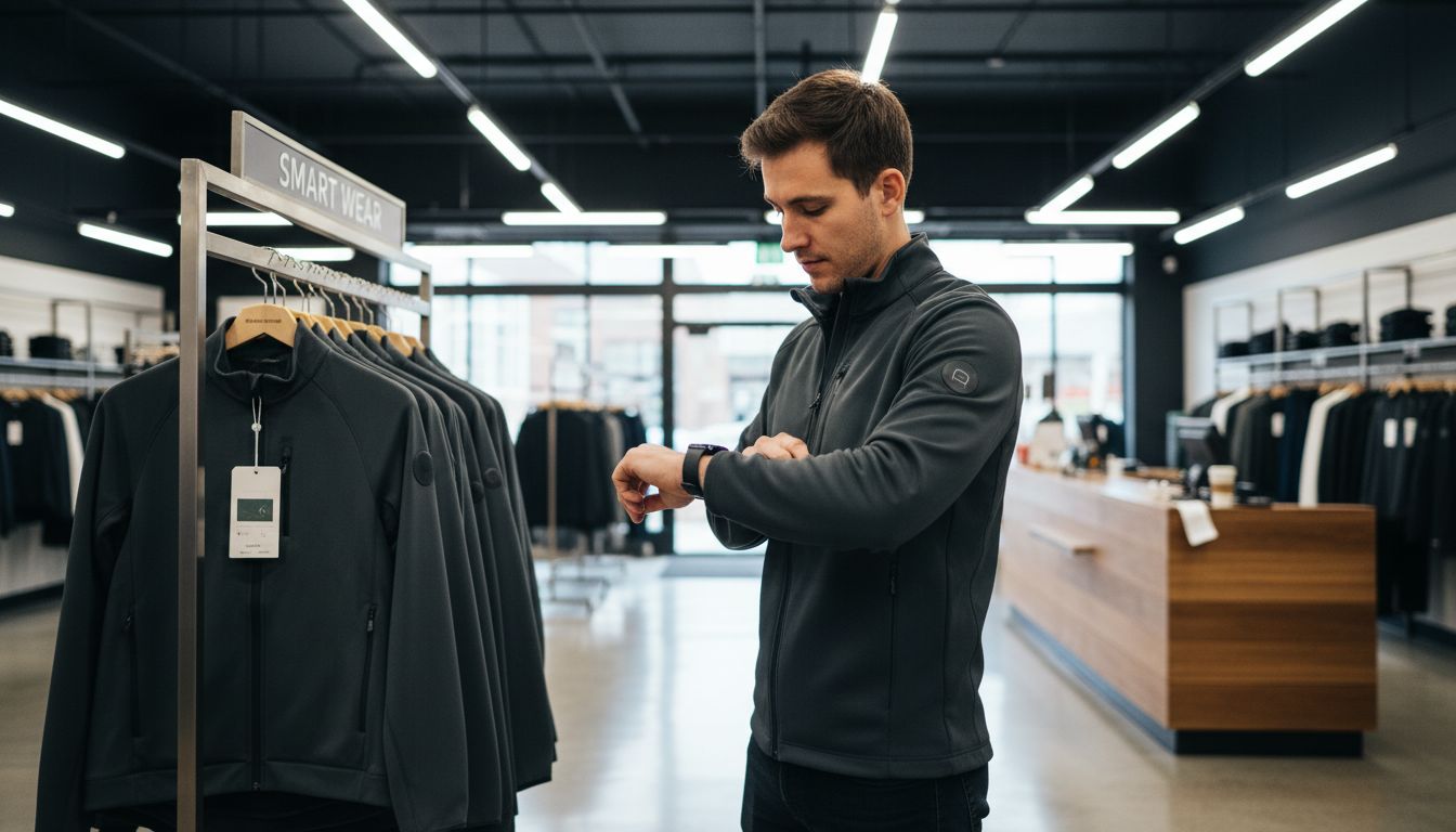 Smart jacket customer in tech-fashion boutique