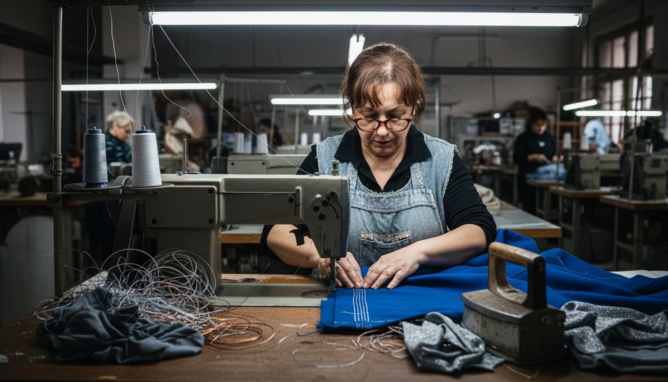 Seamstress sewing wearable technology fabric