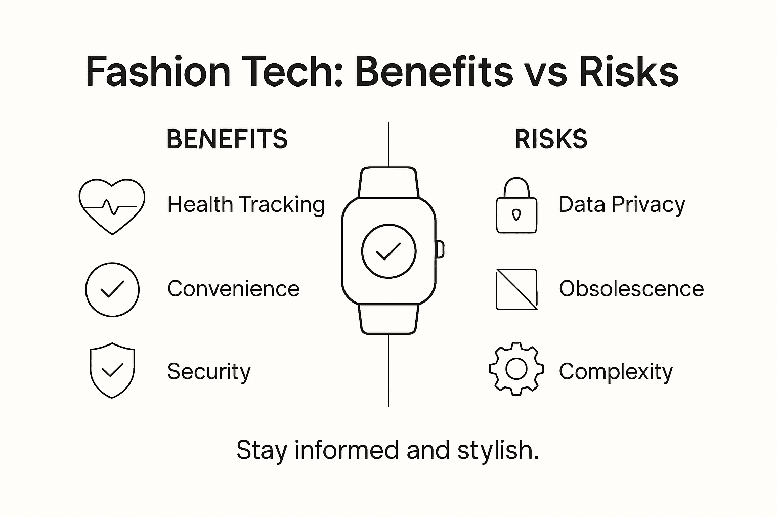 Infographic comparing fashion tech risks and benefits