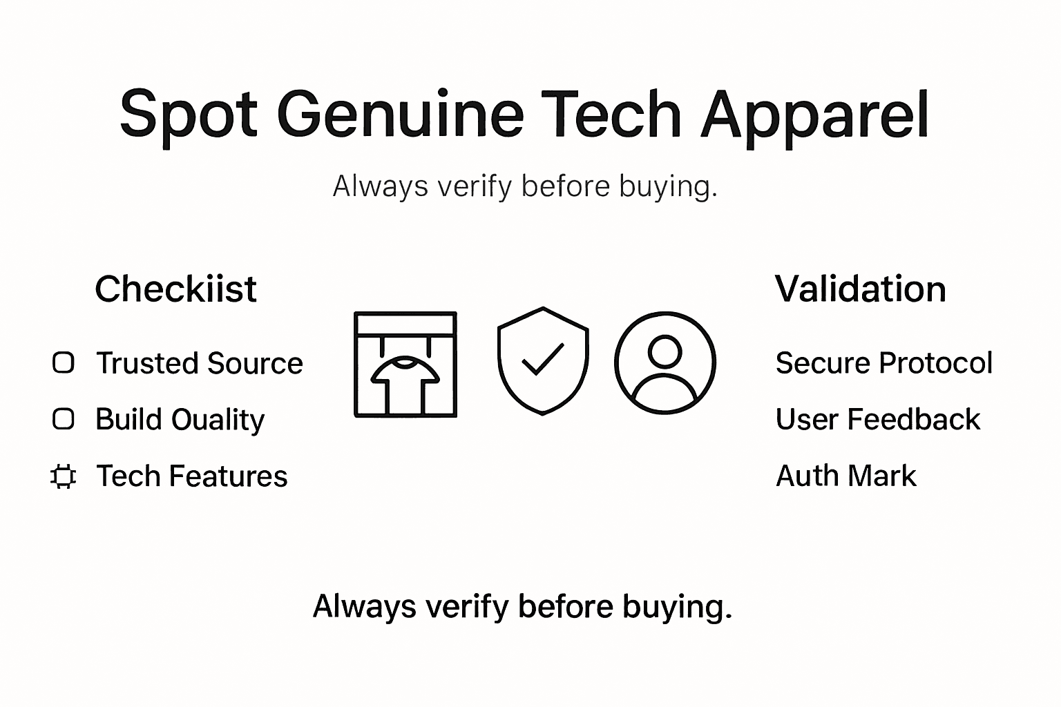 Infographic showing authenticity tips for tech apparel