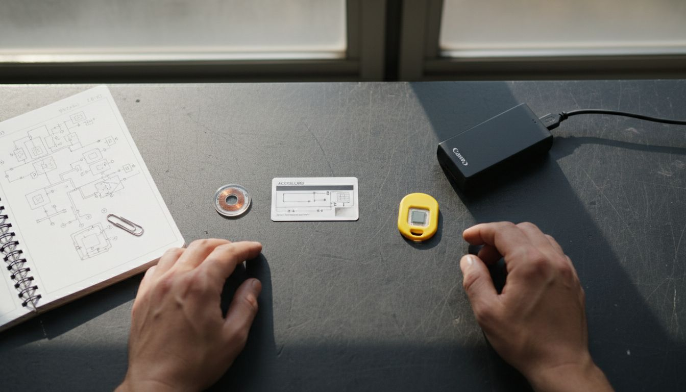 Engineer sorting three RFID tag types