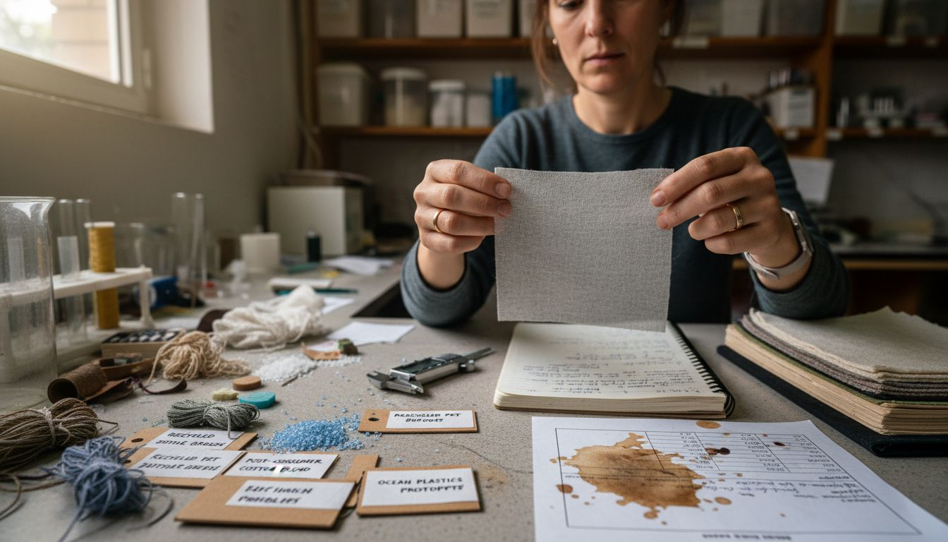Engineer testing eco-friendly textile sample in lab