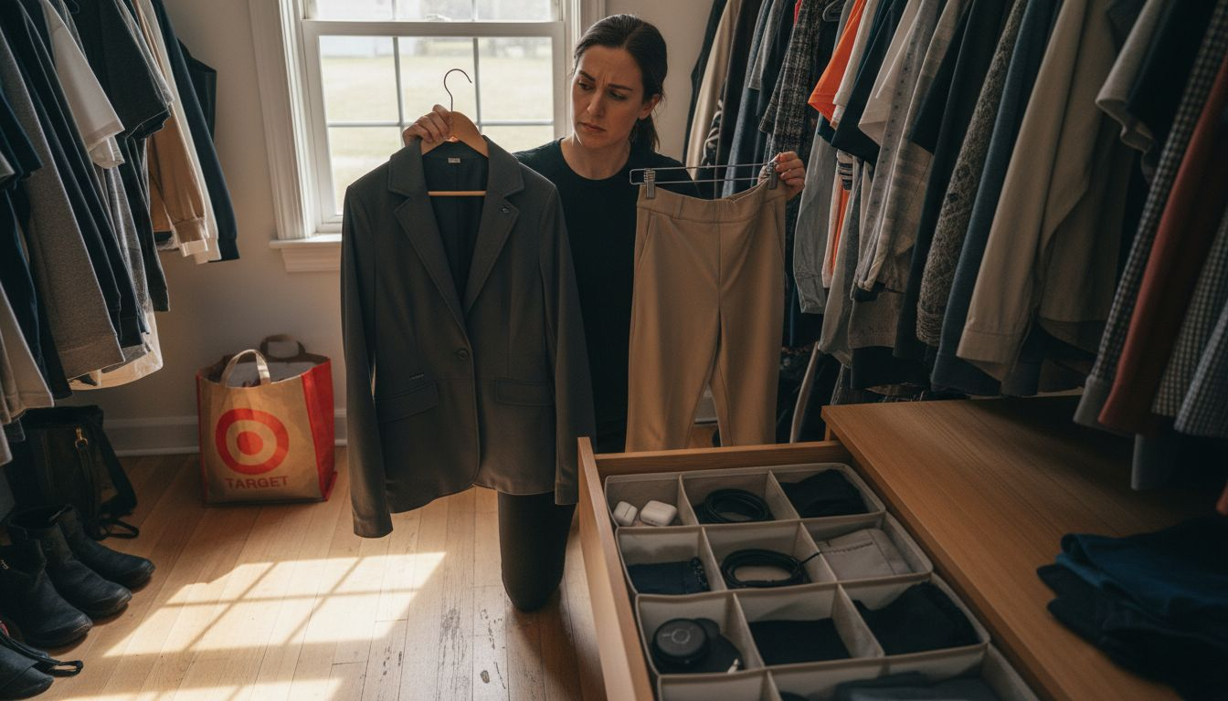 Woman choosing between tech-infused clothing