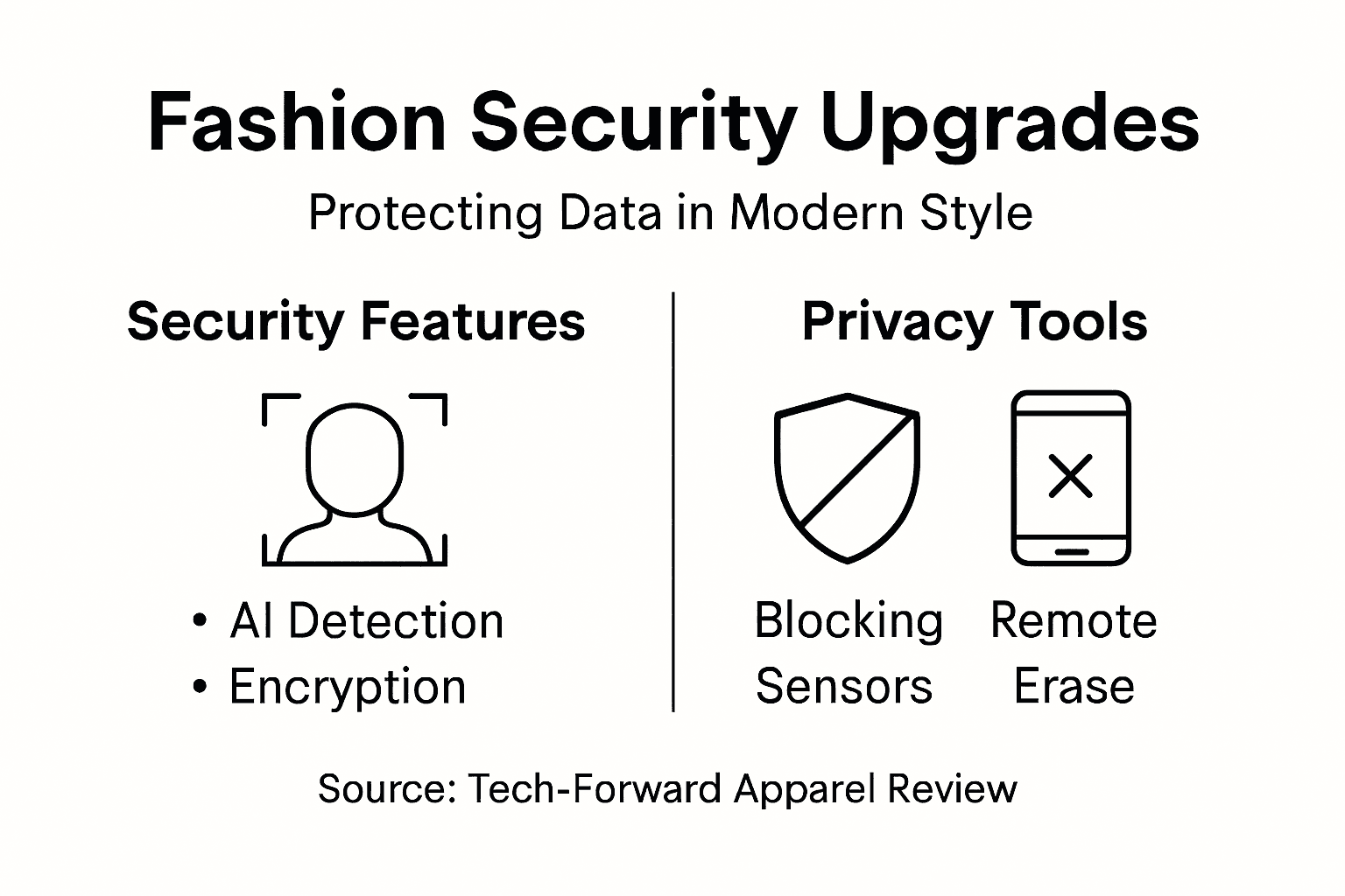 Infographic showing fashion security and privacy features