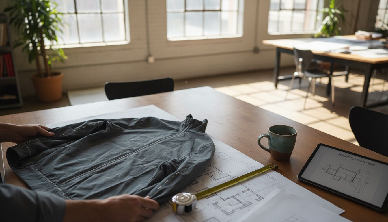 Hands examining smart apparel jacket design
