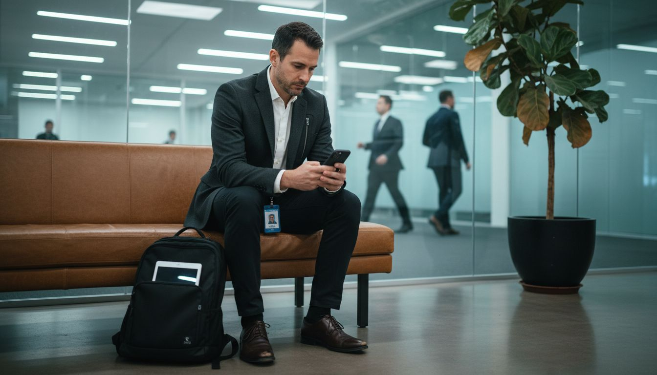 Man with smart jacket in lobby