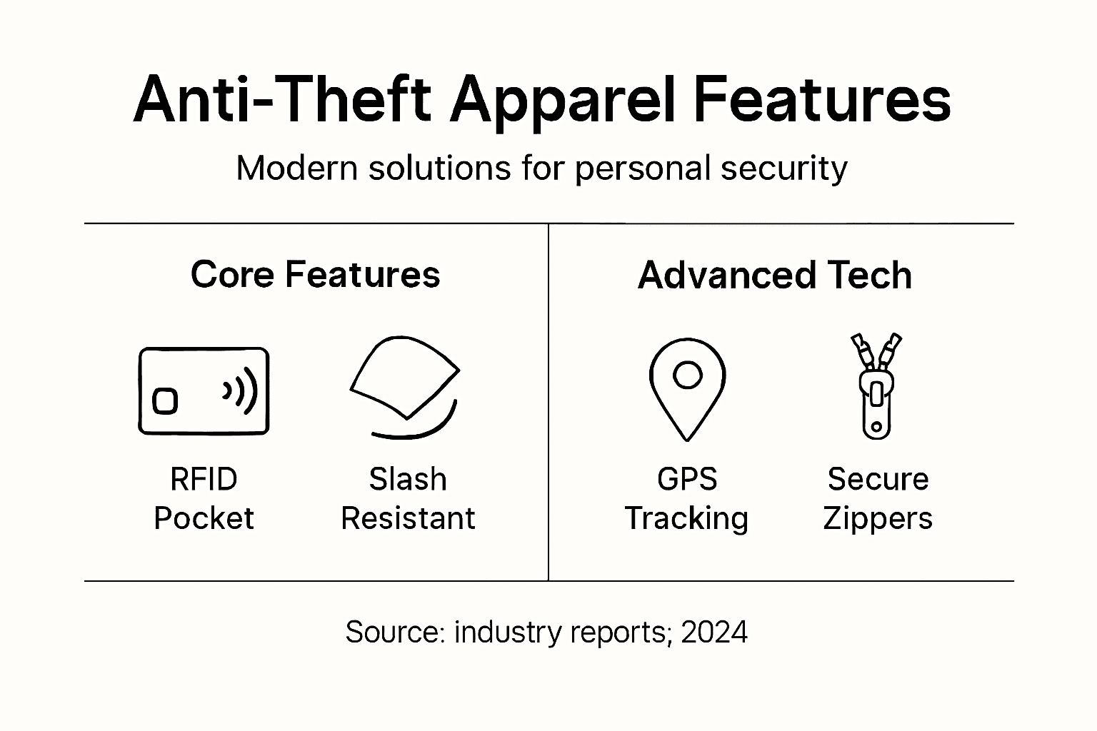 Infographic showing anti-theft apparel technologies
