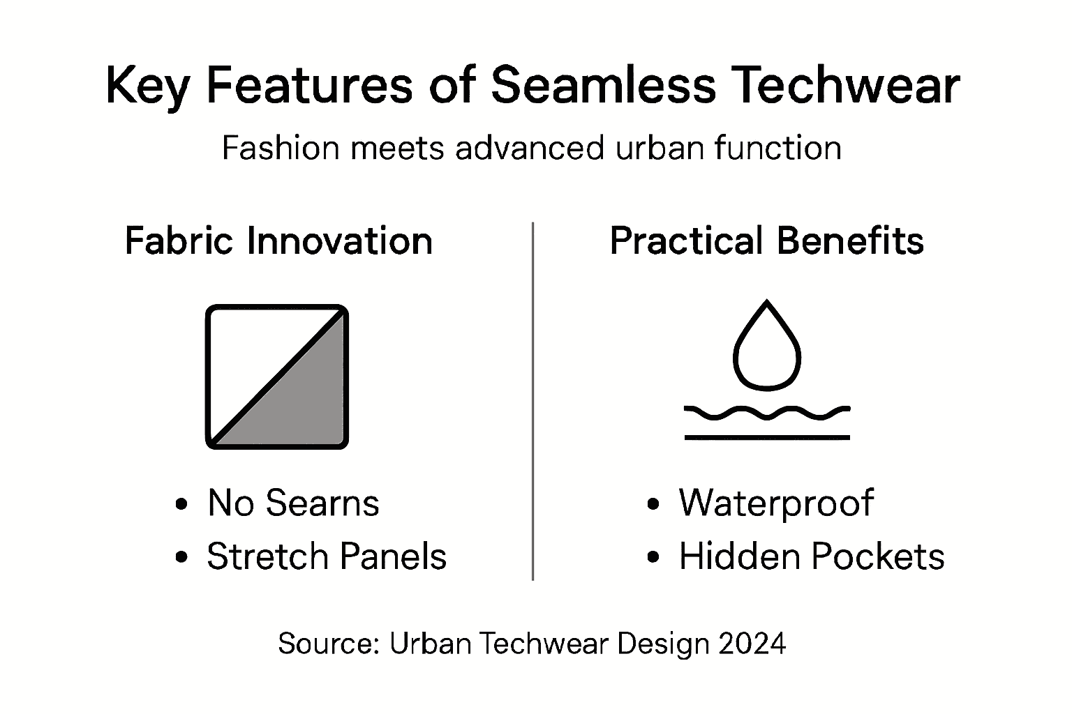 Infographic highlighting key seamless techwear features