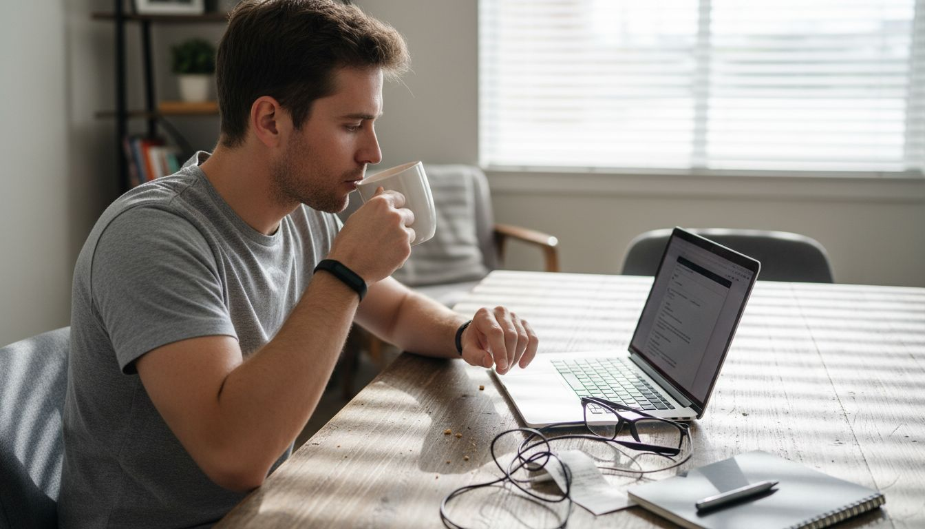 Wearable tech and laptop on dining table