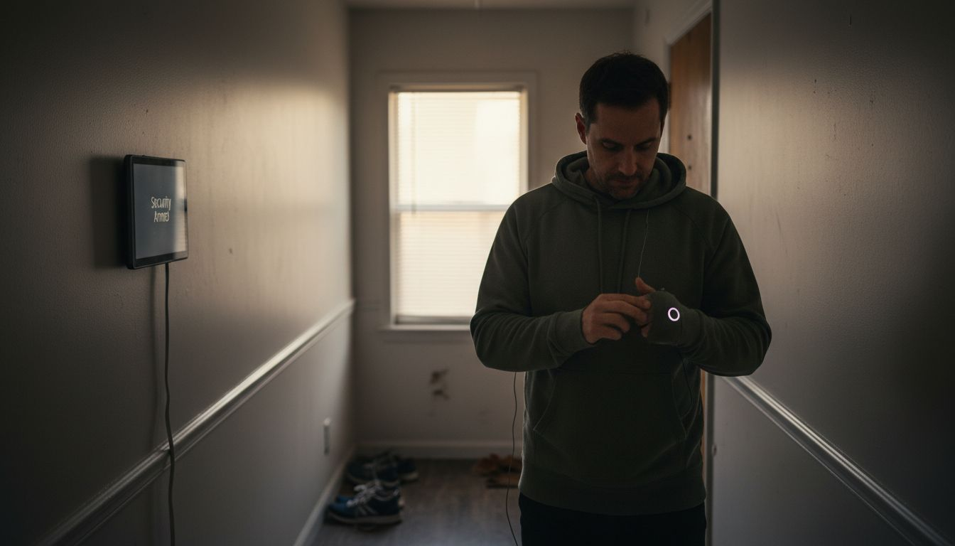 Man activates clothing security feature